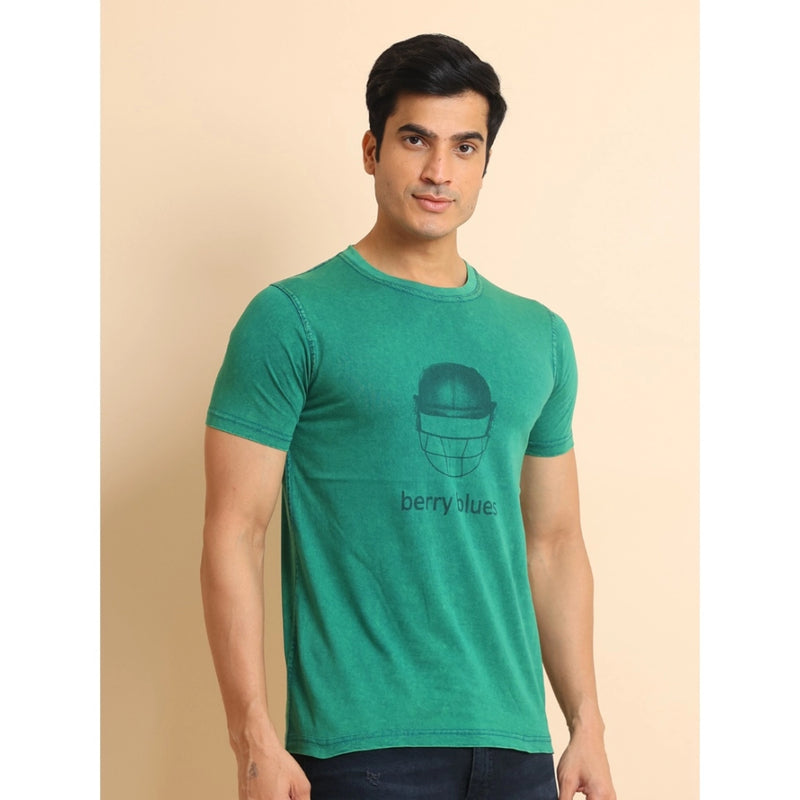 Mayawye Men's Casual Cotton Printed Round Neck Half Sleeve T-Shirt (Green)