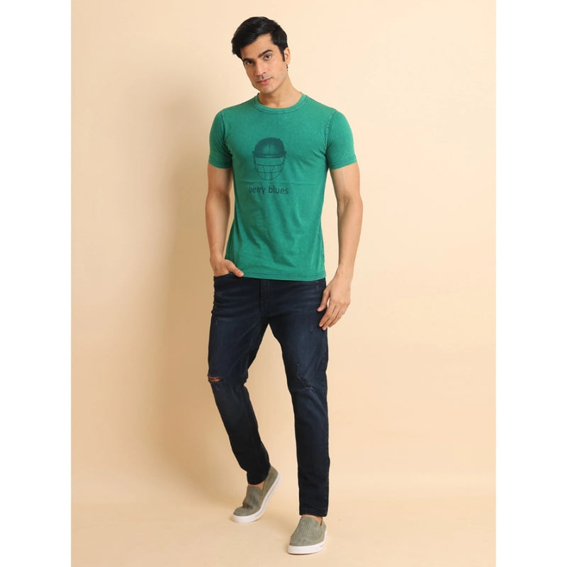 Mayawye Men's Casual Cotton Printed Round Neck Half Sleeve T-Shirt (Green)