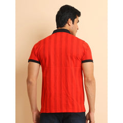 Mayawye Men's Casual Cotton Printed Polo Neck Half Sleeve T-Shirt (Red)
