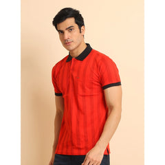 Mayawye Men's Casual Cotton Printed Polo Neck Half Sleeve T-Shirt (Red)