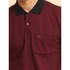 Mayawye Men's Casual Cotton Printed Polo Neck Half Sleeve T-Shirt (Plum)