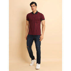 Mayawye Men's Casual Cotton Printed Polo Neck Half Sleeve T-Shirt (Plum)