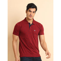 Mayawye Men's Casual Cotton Printed Polo Neck Half Sleeve T-Shirt (Red)