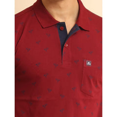 Mayawye Men's Casual Cotton Printed Polo Neck Half Sleeve T-Shirt (Red)