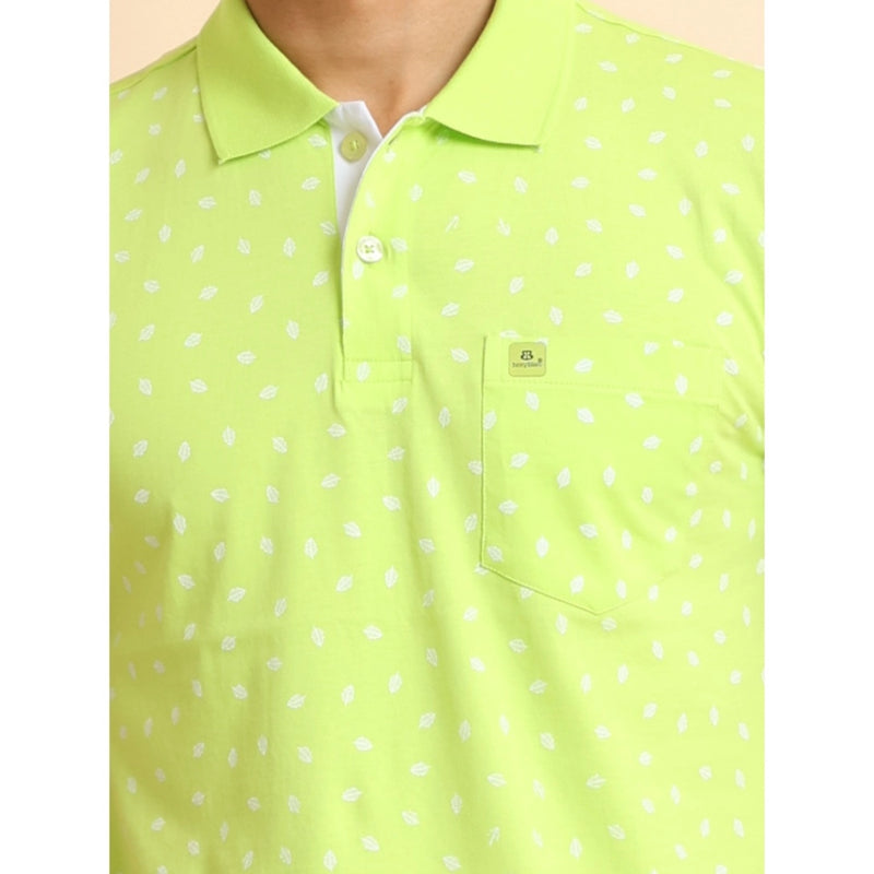 Mayawye Men's Casual Cotton Printed Polo Neck Half Sleeve T-Shirt (Green)