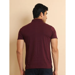 Mayawye Men's Casual Cotton Printed Polo Neck Half Sleeve T-Shirt (Wine)