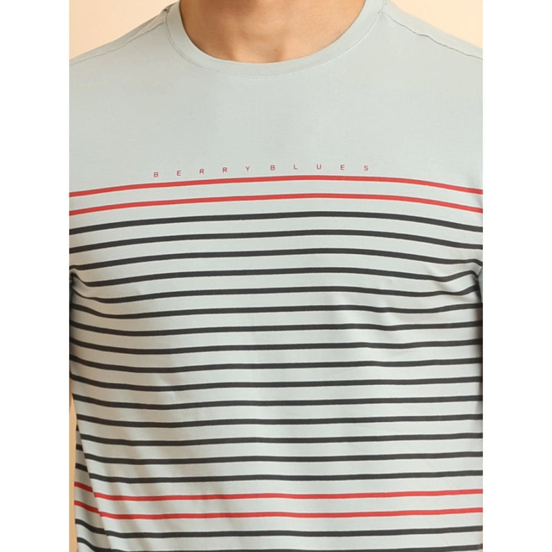 Mayawye Men's Casual Cotton Printed Round Neck Half Sleeve T-Shirt (Grey)