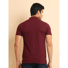 Mayawye Men's Casual Cotton Printed Mandarin Collar Half Sleeve T-Shirt (Plum)
