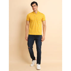 Mayawye Men's Casual Cotton Printed Polo Neck Half Sleeve T-Shirt (Mustard)