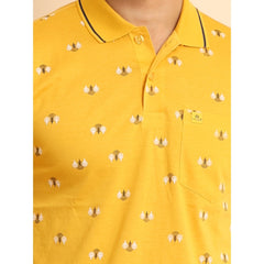 Mayawye Men's Casual Cotton Printed Polo Neck Half Sleeve T-Shirt (Mustard)