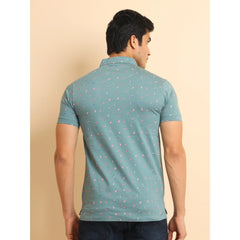 Mayawye Men's Casual Cotton Printed Polo Neck Half Sleeve T-Shirt (Grey)