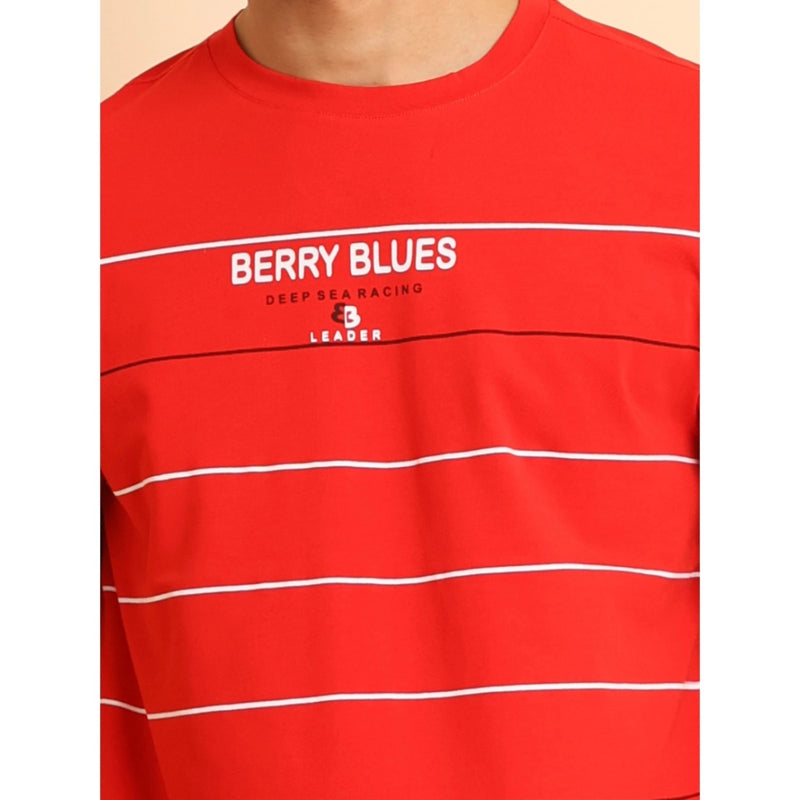 Mayawye Men's Casual Cotton Printed Round Neck Half Sleeve T-Shirt (Red)