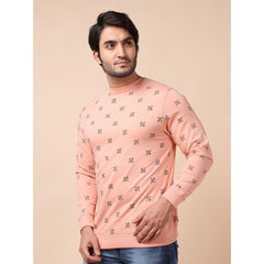 Mayawye Men's Casual Cotton Printed Round Neck Full Sleeve Sweat T-Shirt (Peach)