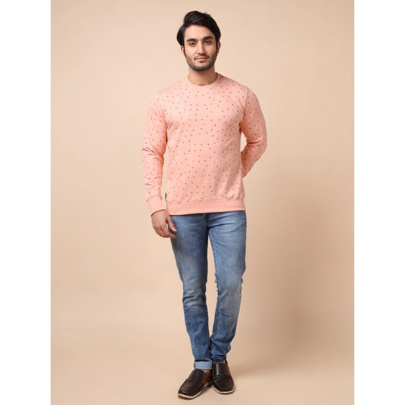 Mayawye Men's Casual Cotton Printed Round Neck Full Sleeve Sweat T-Shirt (Peach)