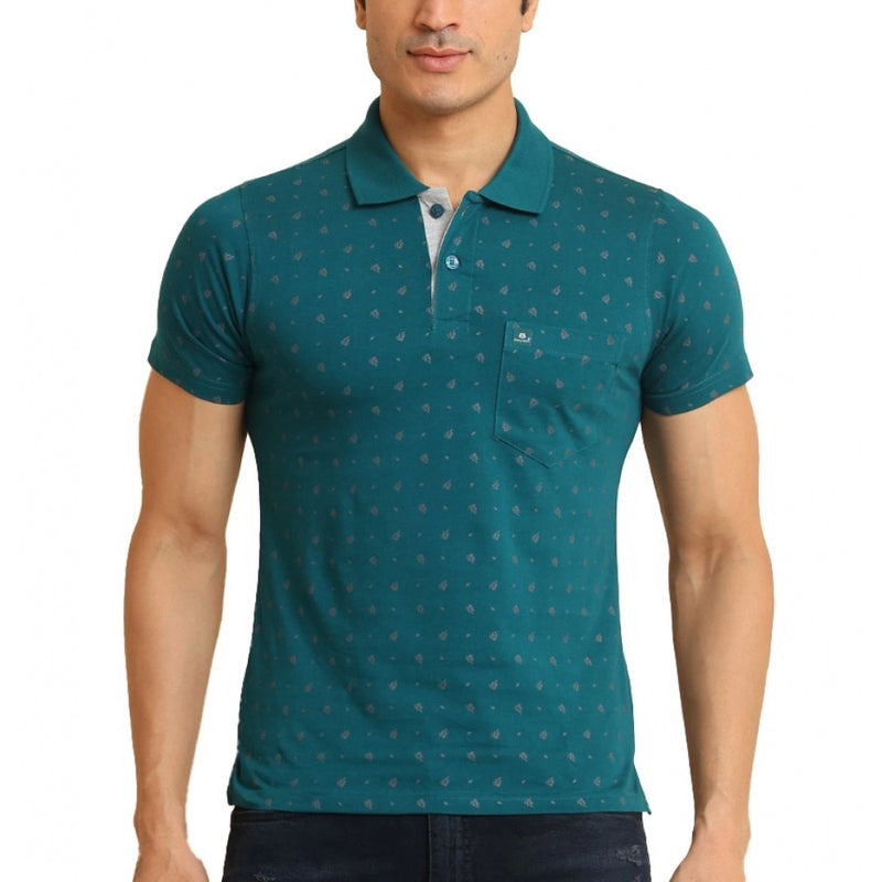 Mayawye Men's Casual Cotton Printed Polo Neck Half Sleeve T-Shirt (Green)
