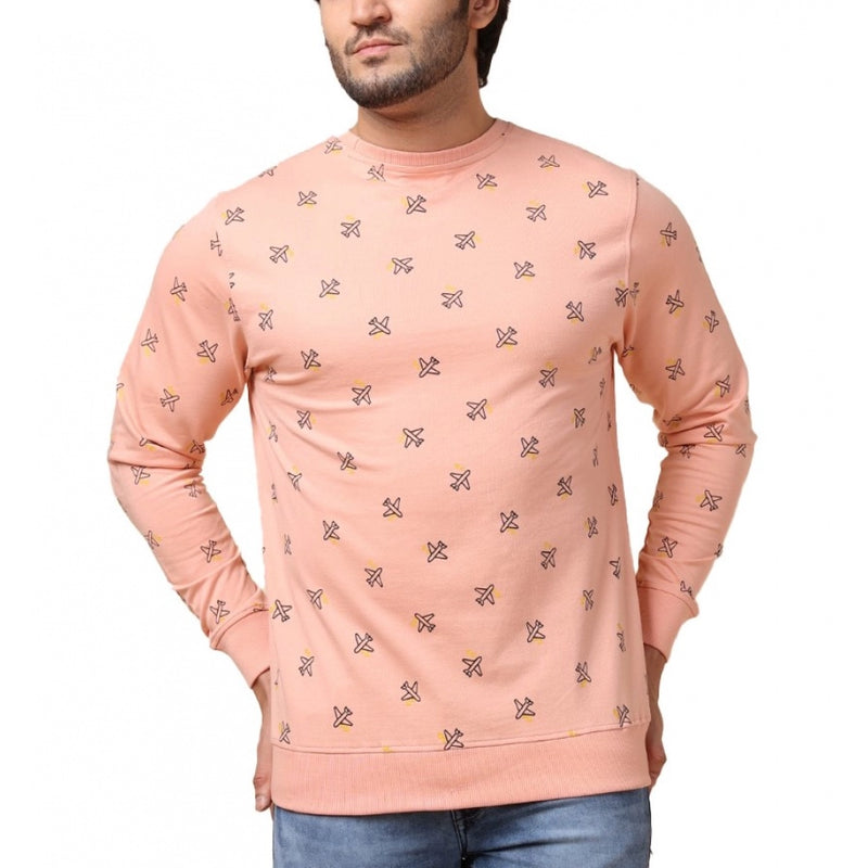 Mayawye Men's Casual Cotton Printed Round Neck Full Sleeve Sweat T-Shirt (Peach)