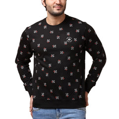 Mayawye Men's Casual Cotton Printed Round Neck Full Sleeve Sweat T-Shirt (Black)