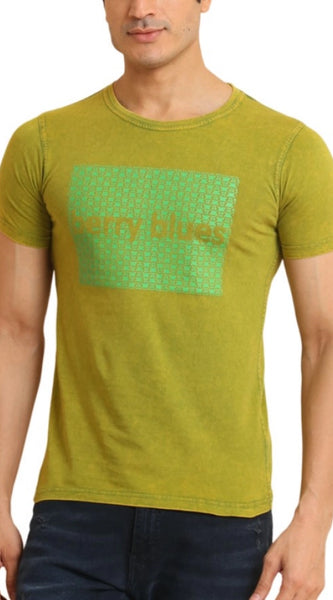 Mayawye Men's Casual Cotton Printed Round Neck Half Sleeve T-Shirt (Green)