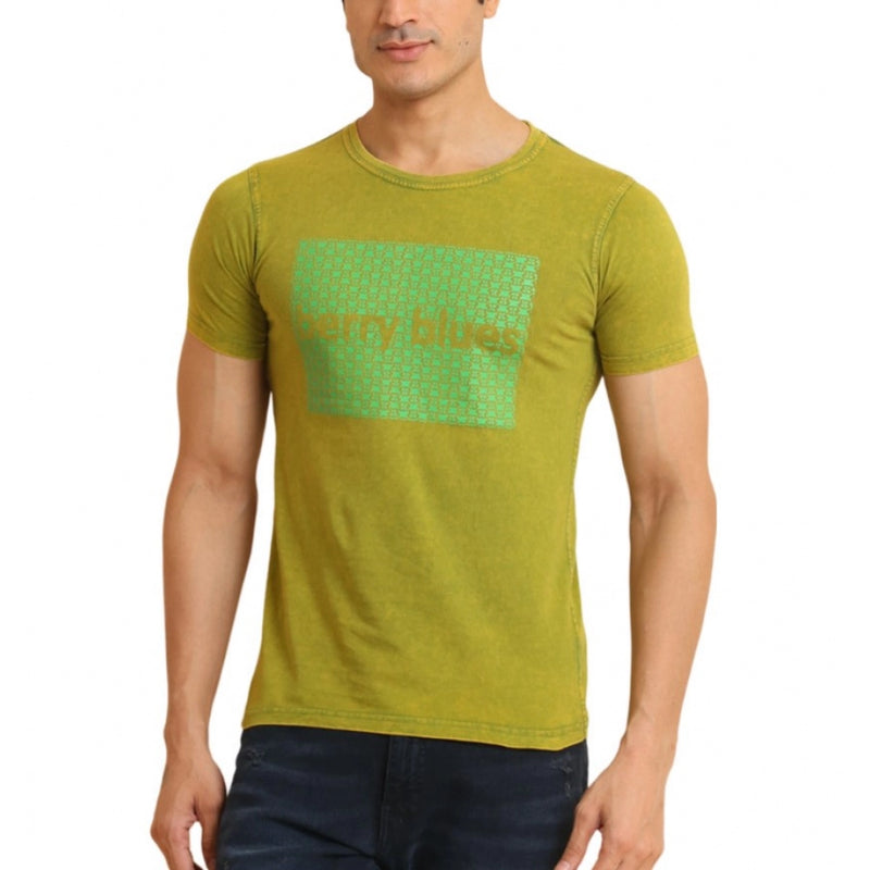 Mayawye Men's Casual Cotton Printed Round Neck Half Sleeve T-Shirt (Green)