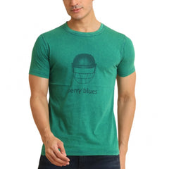 Mayawye Men's Casual Cotton Printed Round Neck Half Sleeve T-Shirt (Green)