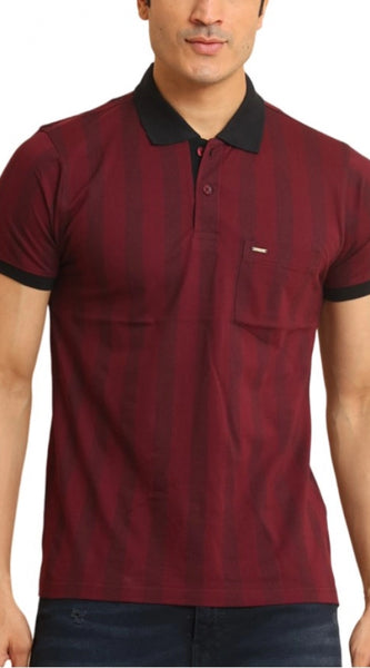 Mayawye Men's Casual Cotton Printed Polo Neck Half Sleeve T-Shirt (Plum)