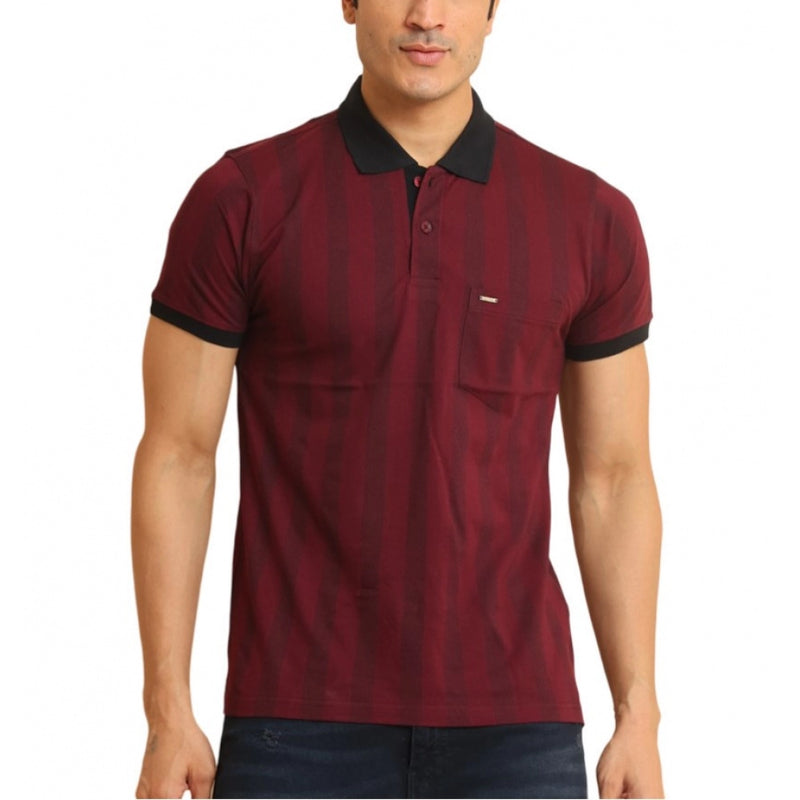 Mayawye Men's Casual Cotton Printed Polo Neck Half Sleeve T-Shirt (Plum)