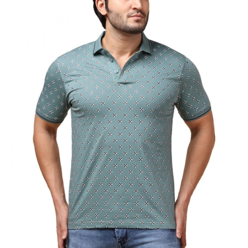 Mayawye Men's Casual Cotton Printed Polo Neck Half Sleeve T-Shirt (Grey)