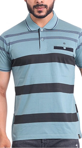 Mayawye Men's Casual Cotton Printed Polo Neck Half Sleeve T-Shirt (Green)