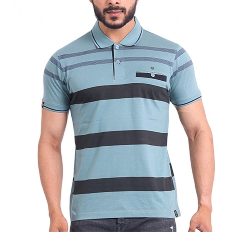 Mayawye Men's Casual Cotton Printed Polo Neck Half Sleeve T-Shirt (Green)