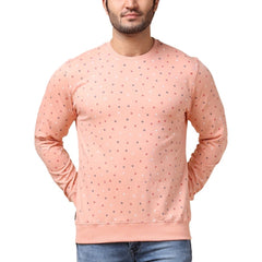 Mayawye Men's Casual Cotton Printed Round Neck Full Sleeve Sweat T-Shirt (Peach)