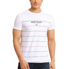 Mayawye Men's Casual Cotton Printed Round Neck Half Sleeve T-Shirt (White)