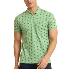 Mayawye Men's Casual Cotton Printed Polo Neck Half Sleeve T-Shirt (Light Green)