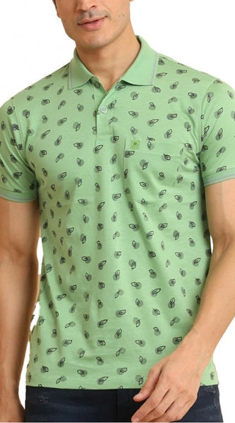 Mayawye Men's Casual Cotton Printed Polo Neck Half Sleeve T-Shirt (Light Green)