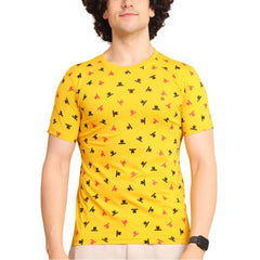 Mayawye Men's Casual Cotton Printed Round Neck Half Sleeve T-Shirt (Yellow)