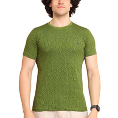 Mayawye Men's Casual Cotton Printed Round Neck Half Sleeve T-Shirt (Green)