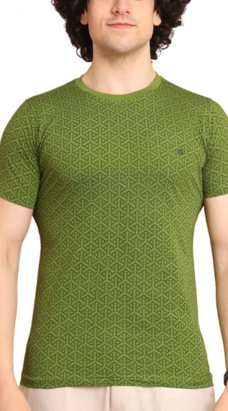 Mayawye Men's Casual Cotton Printed Round Neck Half Sleeve T-Shirt (Green)