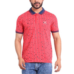 Mayawye Men's Casual Cotton Printed Polo Neck Half Sleeve T-Shirt (Red)