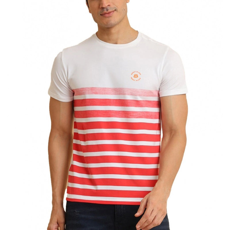 Mayawye Men's Casual Cotton Printed Round Neck Half Sleeve T-Shirt (Red)