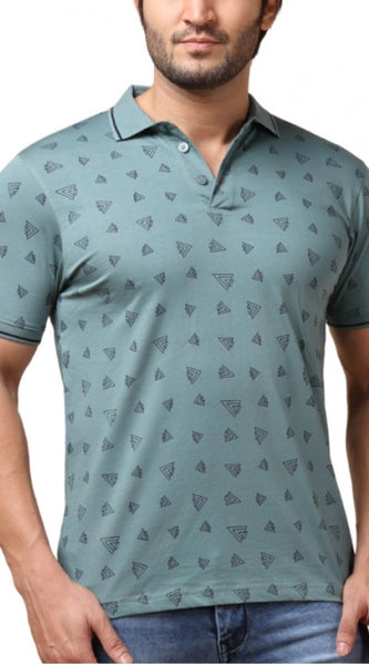 Mayawye Men's Casual Cotton Printed Polo Neck Half Sleeve T-Shirt (Grey)
