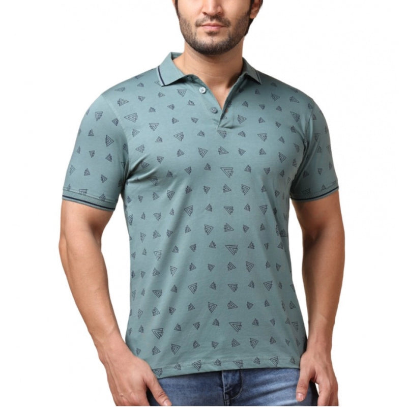 Mayawye Men's Casual Cotton Printed Polo Neck Half Sleeve T-Shirt (Grey)