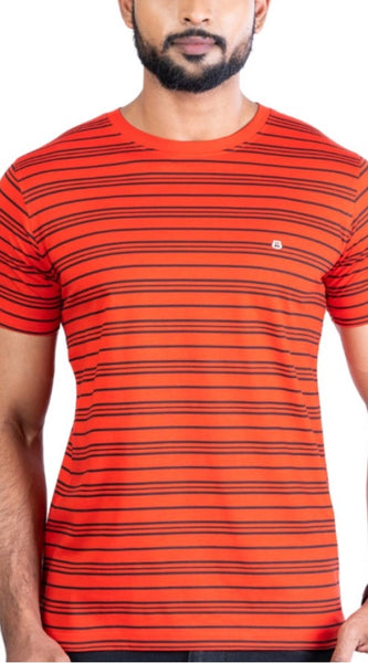 Mayawye Men's Casual Cotton Printed Round Neck Half Sleeve T-Shirt (Red)