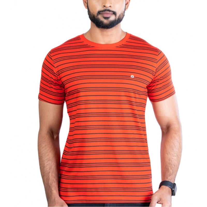 Mayawye Men's Casual Cotton Printed Round Neck Half Sleeve T-Shirt (Red)