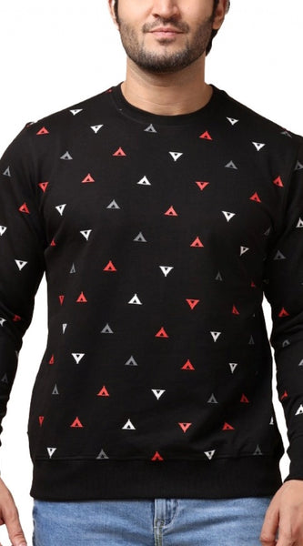 Mayawye Men's Casual Cotton Printed Round Neck Full Sleeve Sweat T-Shirt (Black)