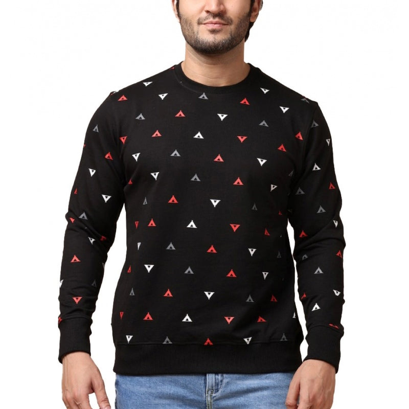 Mayawye Men's Casual Cotton Printed Round Neck Full Sleeve Sweat T-Shirt (Black)