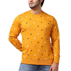 Mayawye Men's Casual Cotton Printed Round Neck Full Sleeve Sweat T-Shirt (Mustard)