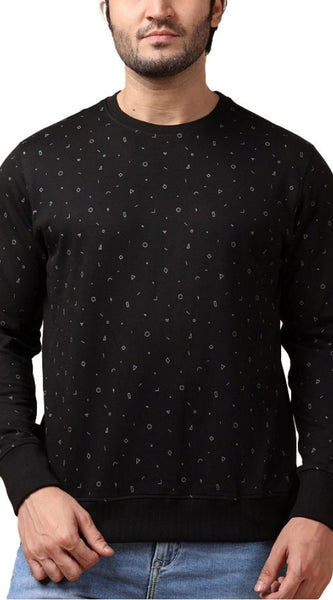 Mayawye Men's Casual Cotton Printed Round Neck Full Sleeve Sweat T-Shirt (Black)