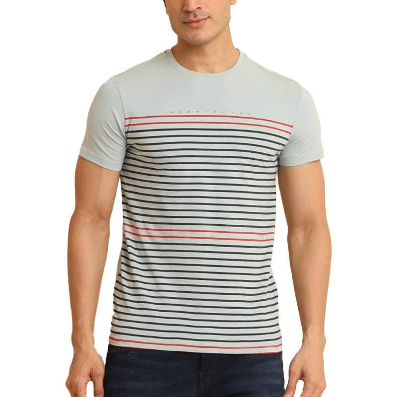 Mayawye Men's Casual Cotton Printed Round Neck Half Sleeve T-Shirt (Grey)