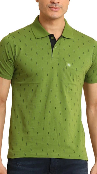 Mayawye Men's Casual Cotton Printed Polo Neck Half Sleeve T-Shirt (Green)