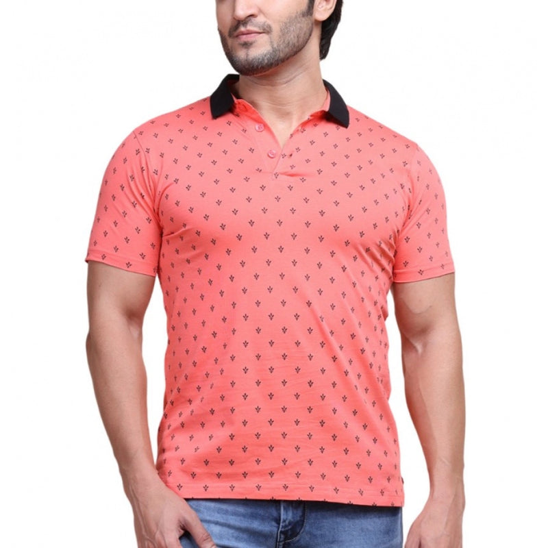 Mayawye Men's Casual Cotton Printed Polo Neck Half Sleeve T-Shirt (Red)