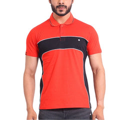 Mayawye Men's Casual Cotton Printed Polo Neck Half Sleeve T-Shirt (Red)